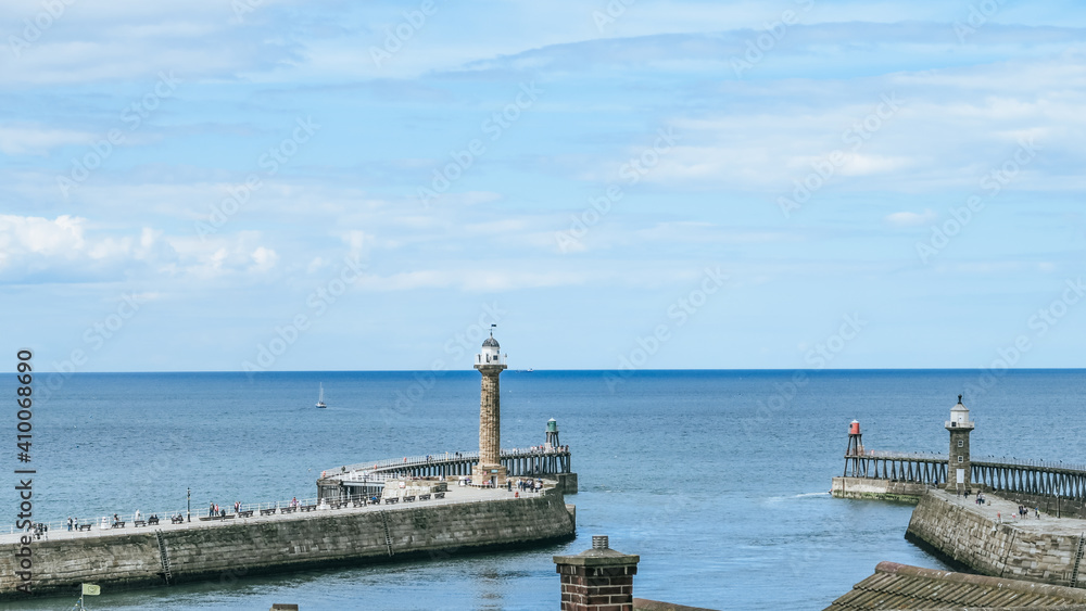 Seaside landscape of Whitby, whitby harbour at on the North Yorkshire coast, England, UK Seaside landscape of Whitby, whitby harbour at on the North Yorkshire coast, England, UK