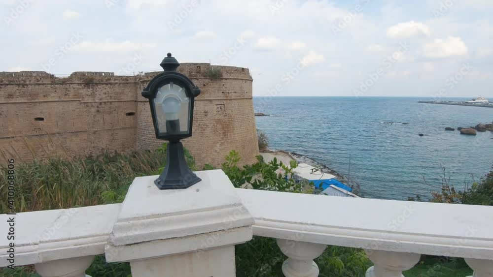View from the Old harbour to Kyrenia Castle in Cyprus - Wide push in Reveal shot View from the Old harbour to Kyrenia Castle in Cyprus - Wide push in Reveal shot