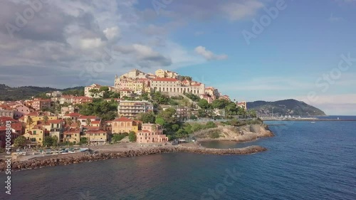 Imperia Borgo Prino Porto Maurizio aerial view. Liguria, Mediterranean sea, Italy. Historical town landmark. photo