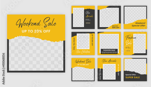 social media template post for ads. design with yellow and black color. suitable for social media post and web ads. instagram template post design.