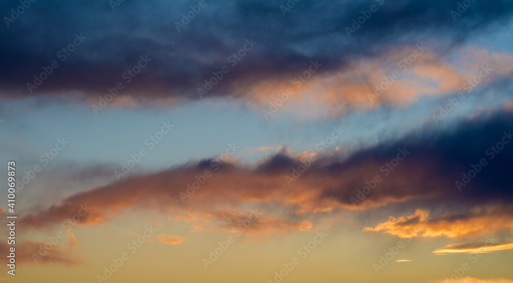 Dramatic sky with clouds. Nature background.