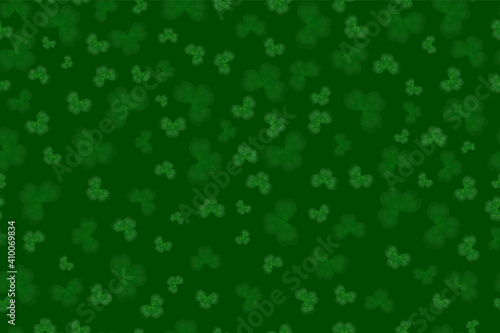 Seamless clover pattern on the green background.Green clover texture for Happy Saint Patrick's day. Shamrock backdrop for lucky spring design. Ireland symbol seamless pattern.Stock vector illustration