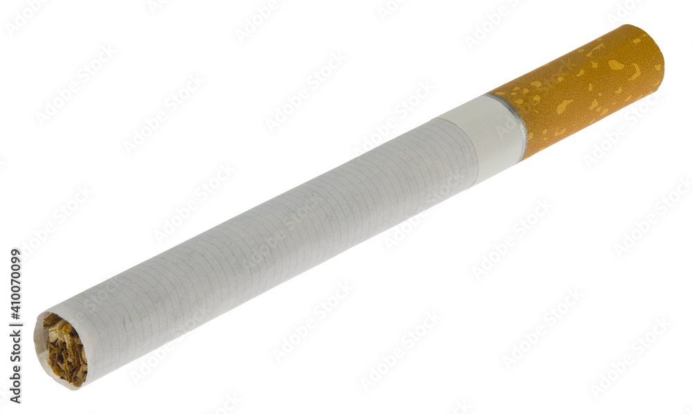 Cigarette isolated on white background close-up.