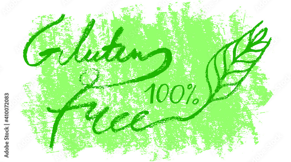 Obraz premium Banner healthy eating symbol with crayon texture effect. Gluten free icon vector. Handwritten stamp gluten-free 100% guarantee. Allergen-free sign. Green products label. Bread package design.