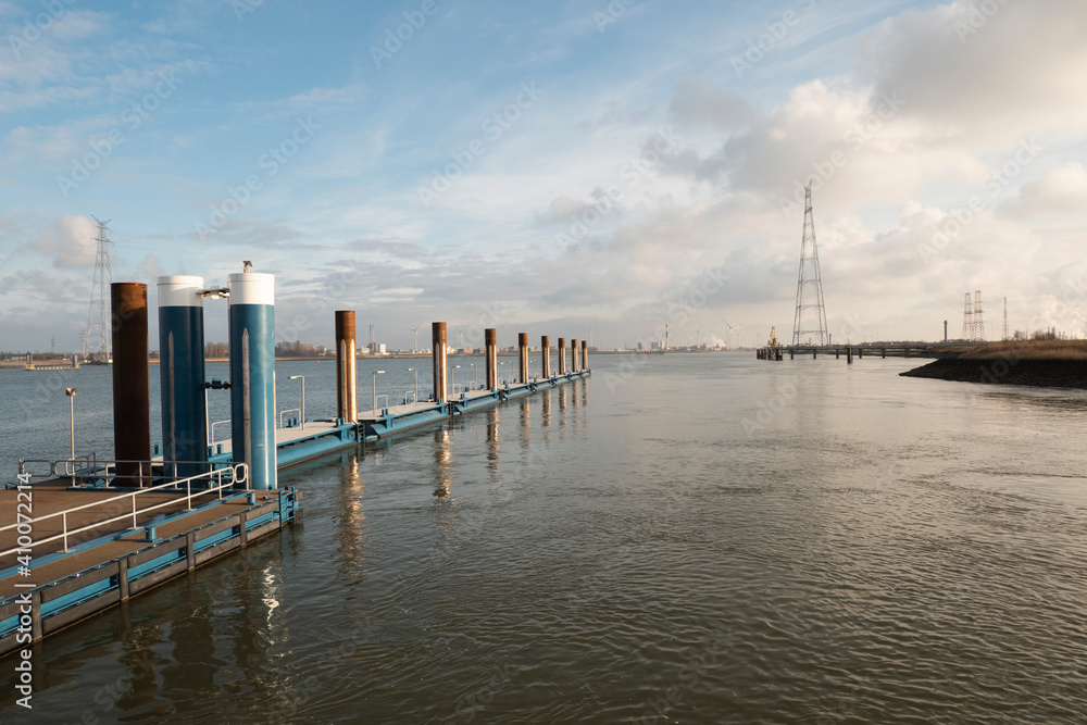 Mooring place for the waterbus on the Western Scheldt at the village of Kallo in Belgium