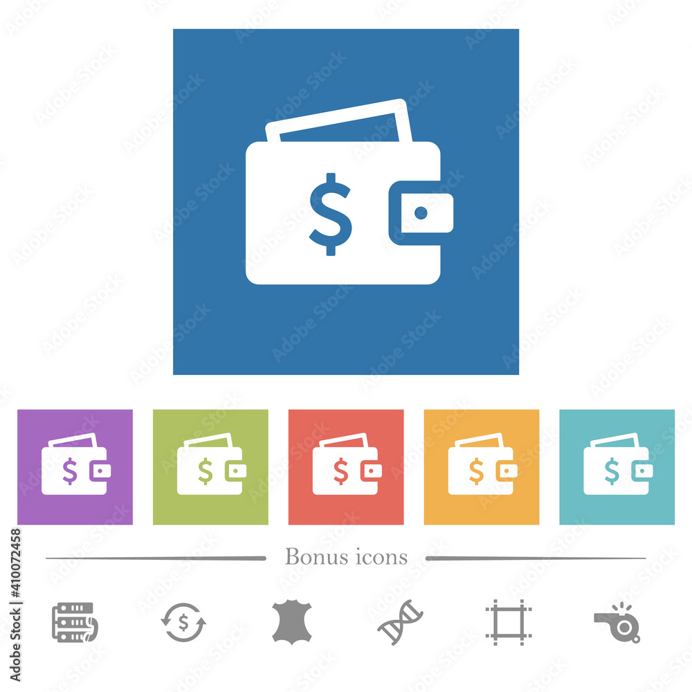 Dollar wallet flat white icons in square backgrounds Dollar wallet flat white icons in square backgrounds