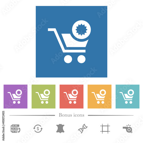 Warranty product purchase flat white icons in square backgrounds