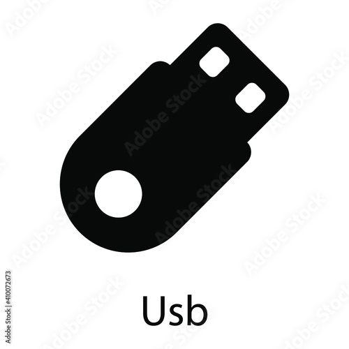USB, flash drive glyph icon isolated on white background