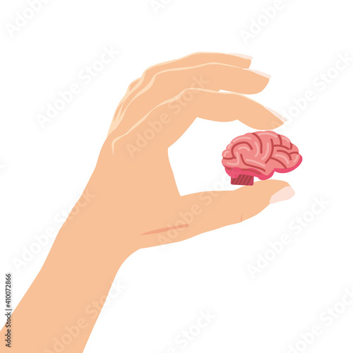 Hand holding brain carefully symbolic of mental health. Concept Psychology and psychotherapy
