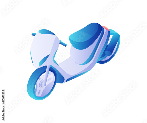 Speed scooter isometric vector. Modern urban white transport with blue wheels.