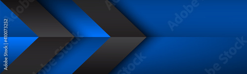 Black and blue overlayed arrows header. Abstract modern vector banner with place for your text. Material design. Abstract widescreen background
