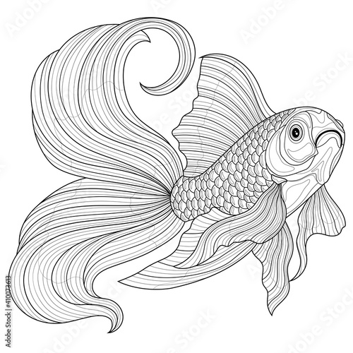 Goldfish.Coloring book antistress for children and adults. Illustration isolated on white background.Black and white drawing