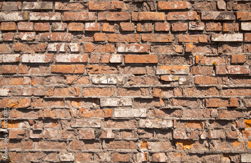 Old brick wall with old red bricks.