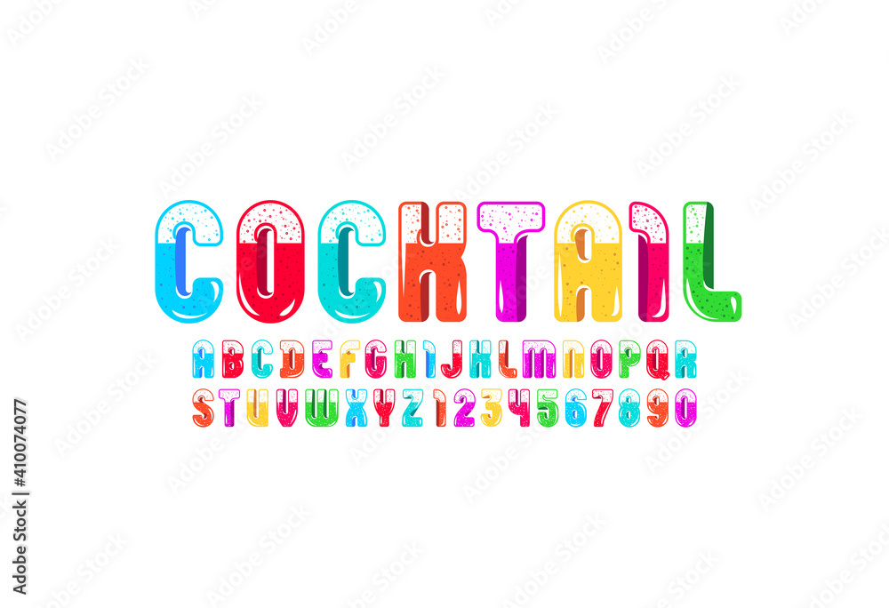 Trendy glossy font, multi colored alphabet, bright rounded letters from A to Z and numbers from 0 to 9, vector illustration 10EPS Trendy glossy font, multi colored alphabet, bright rounded letters from A to Z and numbers from 0 to 9, vector illustration 10EPS