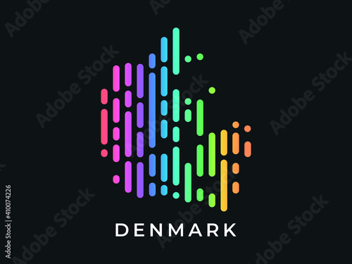  Digital modern colorful rounded lines Denmark map logo vector illustration design.