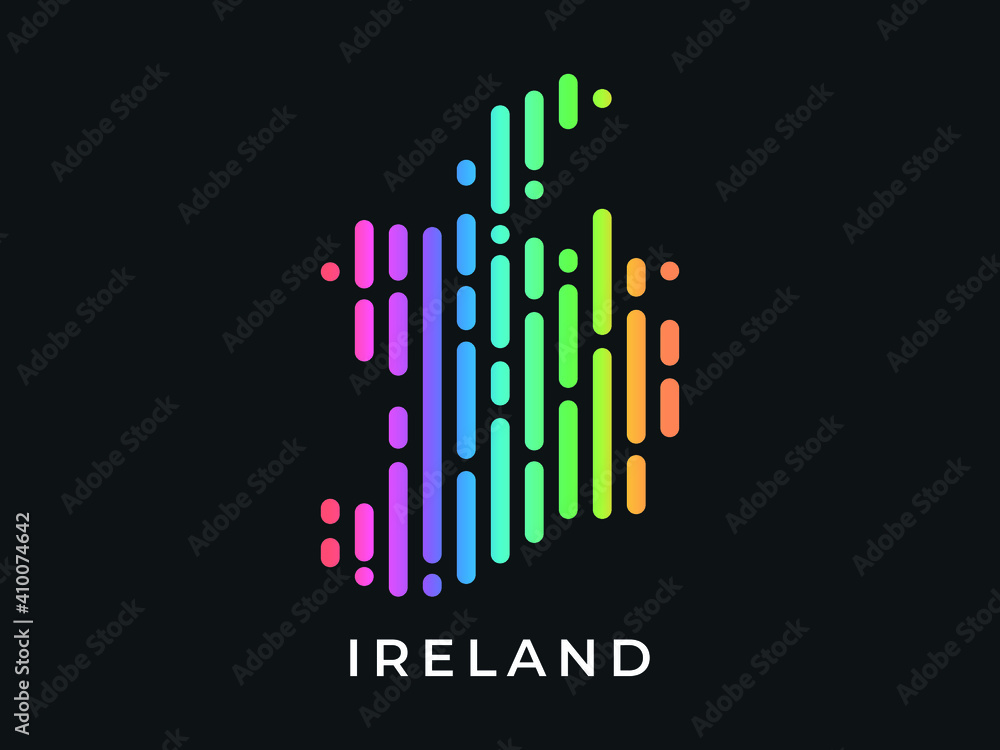 Digital modern colorful rounded lines Ireland map logo vector illustration design.