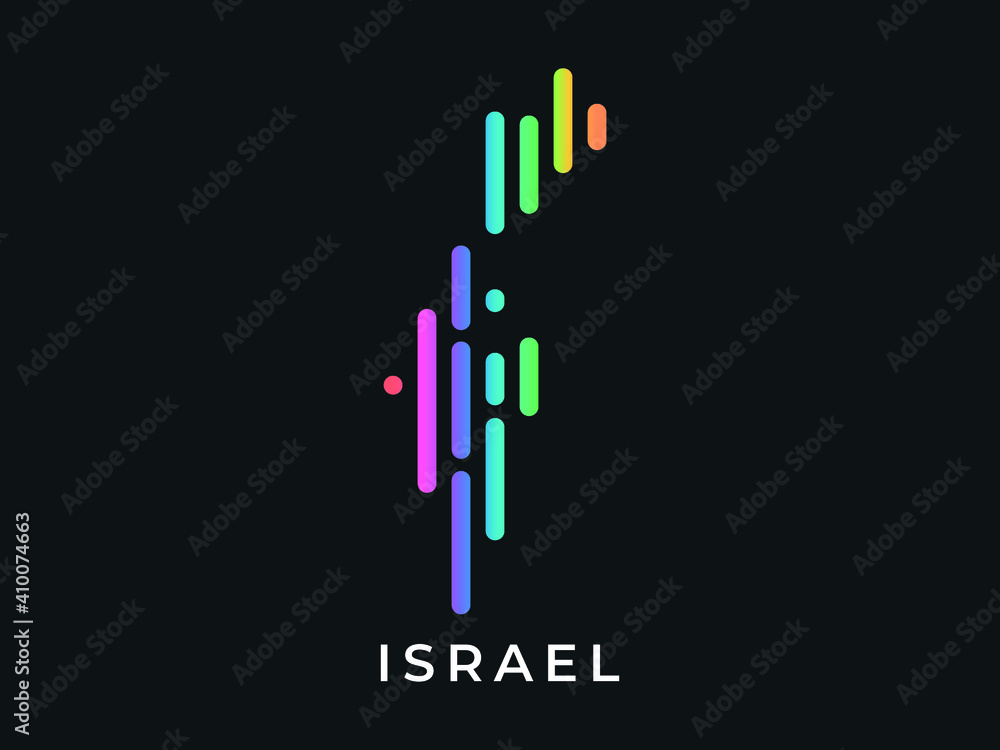 Digital modern colorful rounded lines Israel map logo vector illustration design. Digital modern colorful rounded lines Israel map logo vector illustration design.