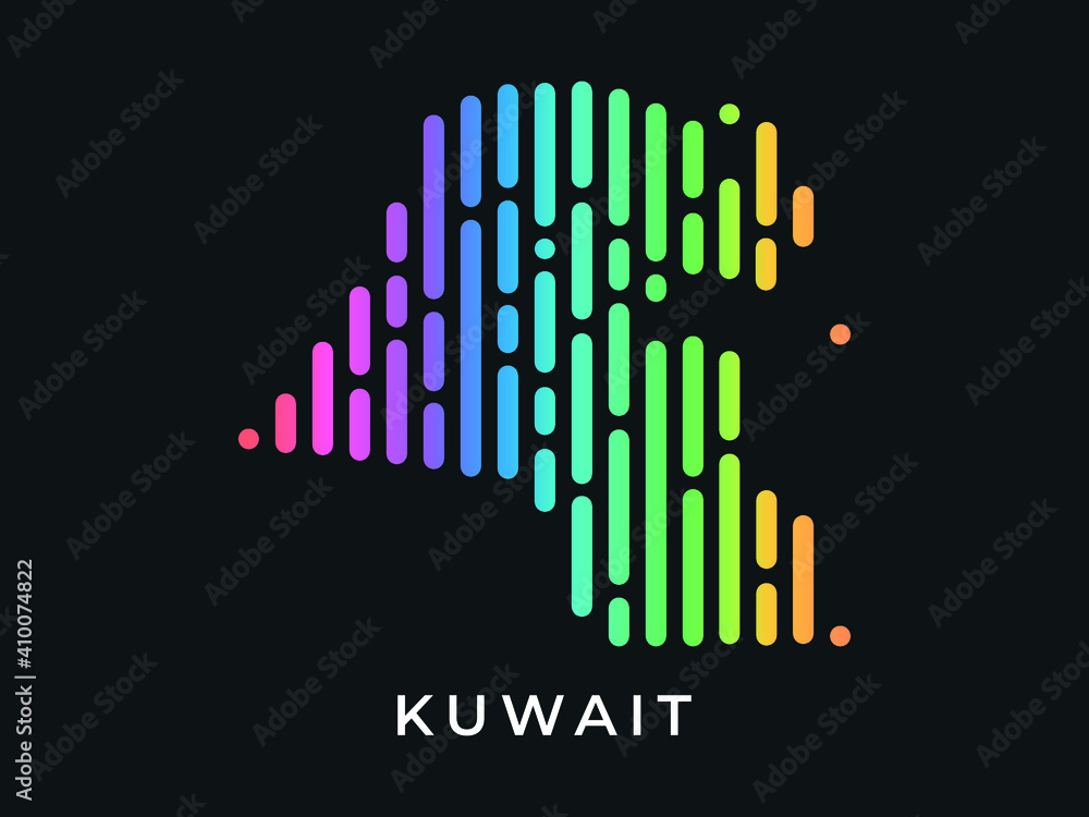Digital modern colorful rounded lines Kuwait map logo vector illustration design.
