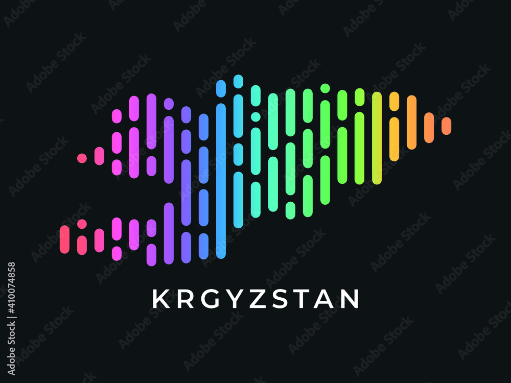 Digital modern colorful rounded lines Kyrgyzstan map logo vector illustration design. Digital modern colorful rounded lines Kyrgyzstan map logo vector illustration design.