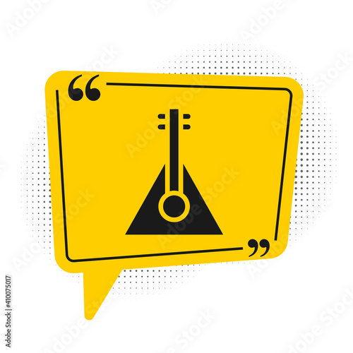 Black Musical instrument balalaika icon isolated on white background. Yellow speech bubble symbol. Vector.