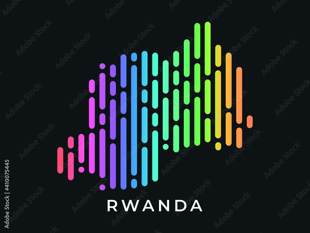 Digital modern colorful rounded lines Rwanda map logo vector illustration design.
