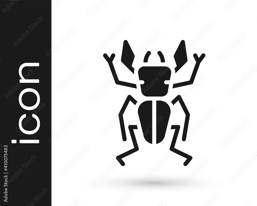 Black Beetle deer icon isolated on white background. Horned beetle. Big insect. Vector. Black Beetle deer icon isolated on white background. Horned beetle. Big insect. Vector.