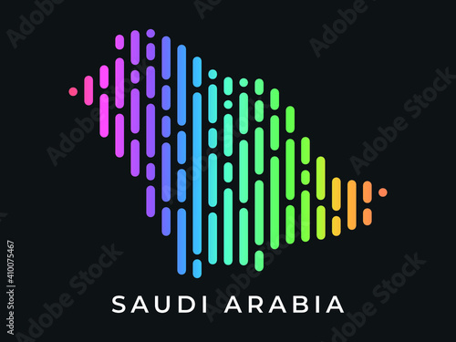 Digital modern colorful rounded lines Saudi Arabia map logo vector illustration design.