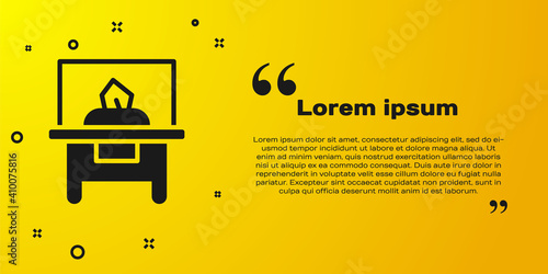 Black Glass showcase for exhibit icon isolated on yellow background. Vector.