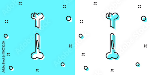 Black line Human broken bone icon isolated on green and white background. Random dynamic shapes. Vector.