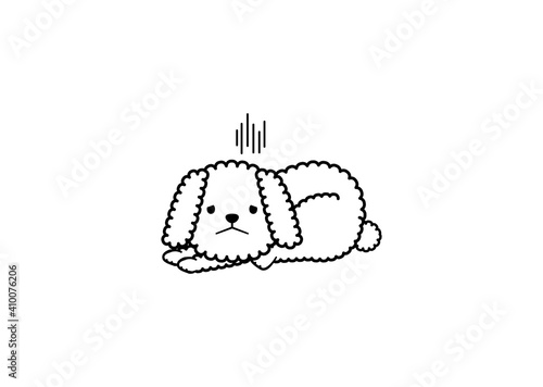 体調不良で寝ているもふもふ犬のイラスト