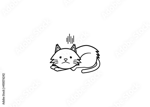 体調不良で寝ている長毛種猫のイラスト