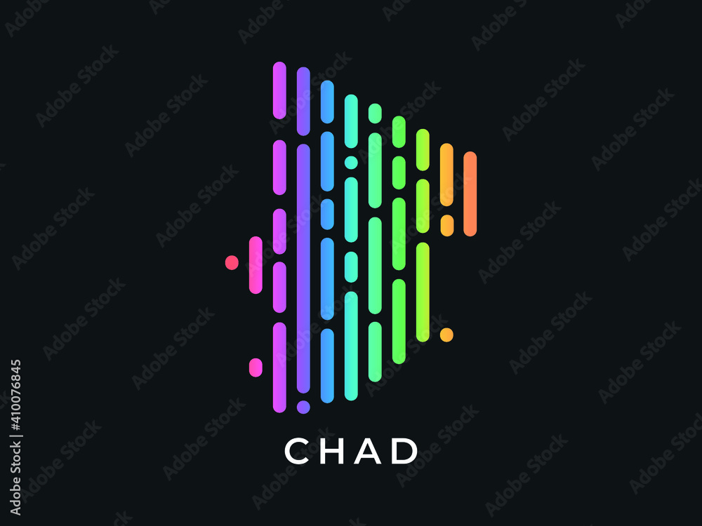  Digital modern colorful rounded lines Chad map logo vector illustration design.