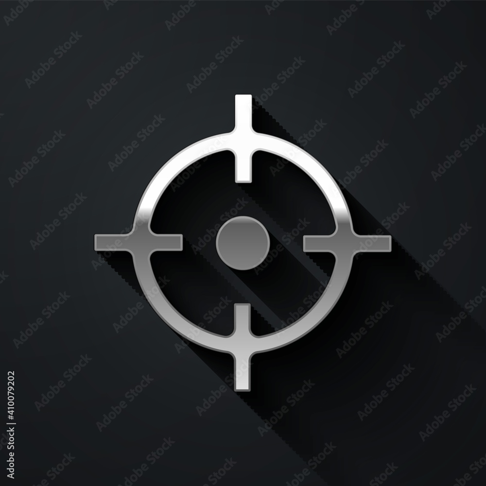 Obraz premium Silver Target sport icon isolated on black background. Clean target with numbers for shooting range or shooting. Long shadow style. Vector.