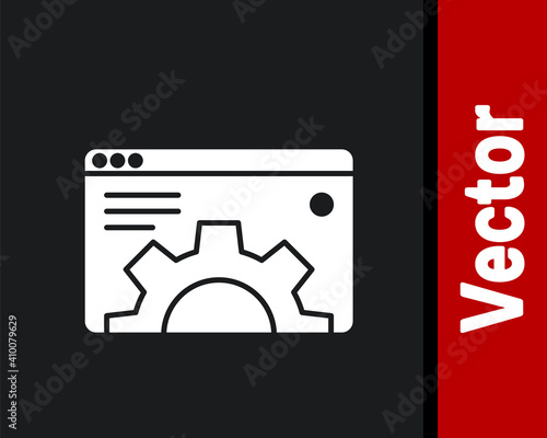 White Browser setting icon isolated on black background. Adjusting, service, maintenance, repair, fixing. Vector.