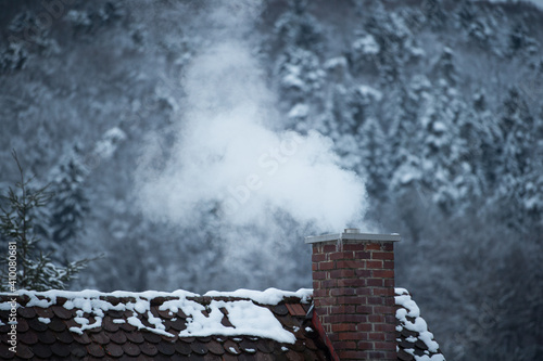 Fotografie, Obraz Smoking chimney in winter