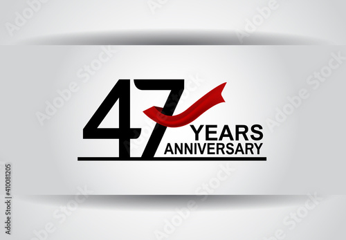 47 years anniversary vector design with red ribbon isolated on white background for celebration moment, greeting card and special event