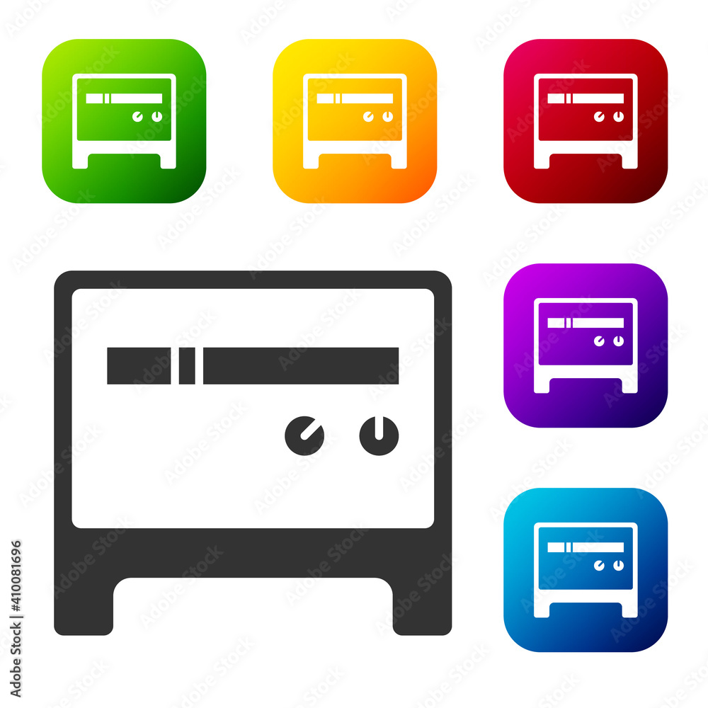 Black Guitar amplifier icon isolated on white background. Musical instrument. Set icons in color square buttons. Vector. Black Guitar amplifier icon isolated on white background. Musical instrument. Set icons in color square buttons. Vector.
