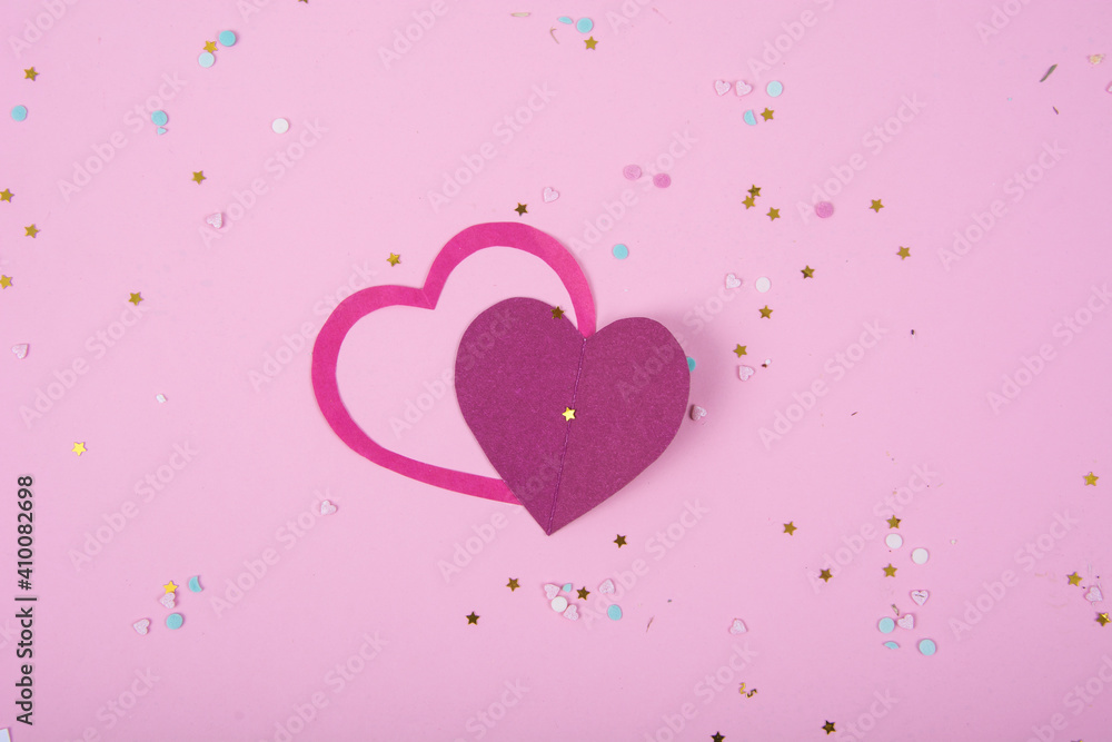 Abstract Background with Paper Hearts for Valentine`s Day. Pink Love and Feeling Background for poster, banner, post, card
