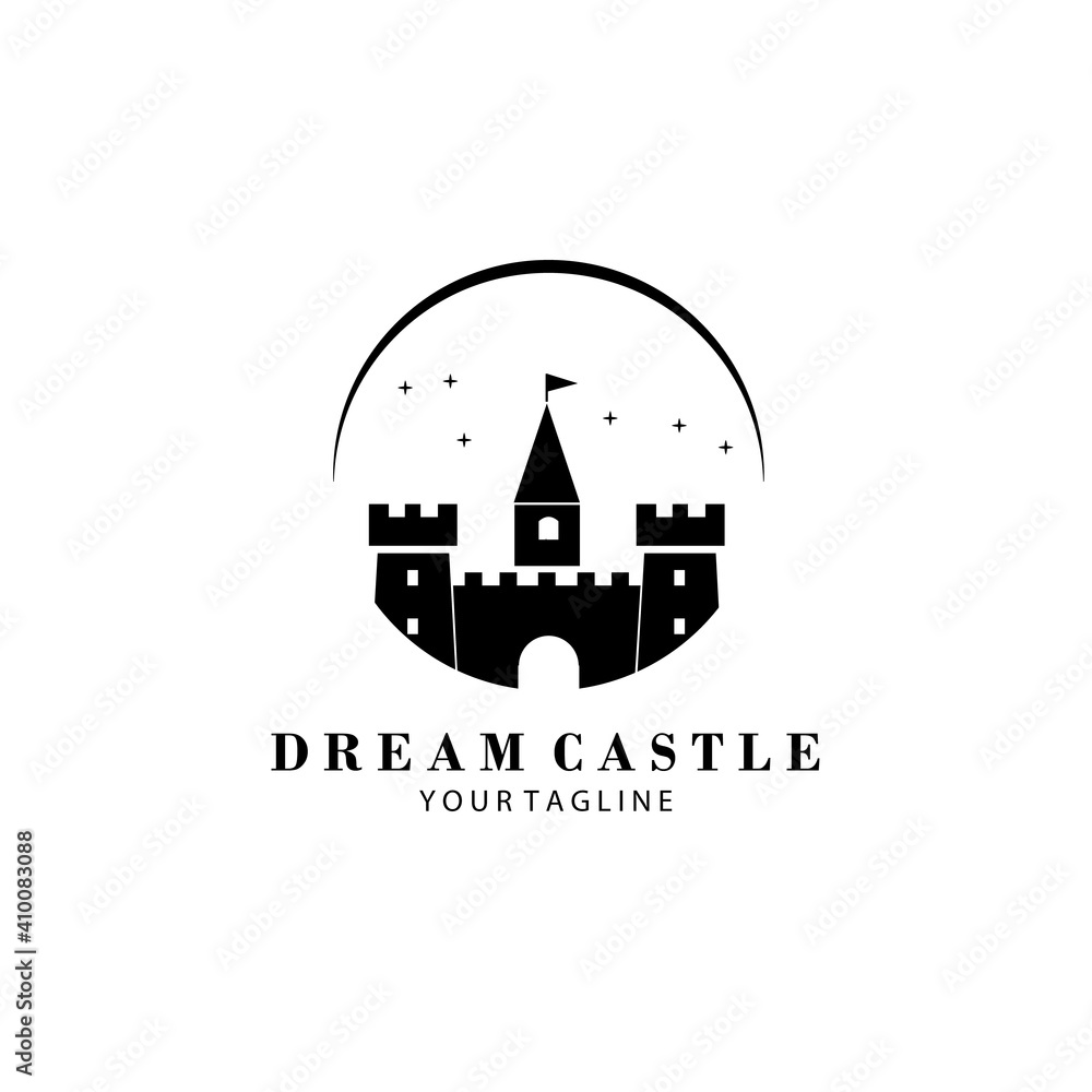 castle logo illustration silhouette vintage template design