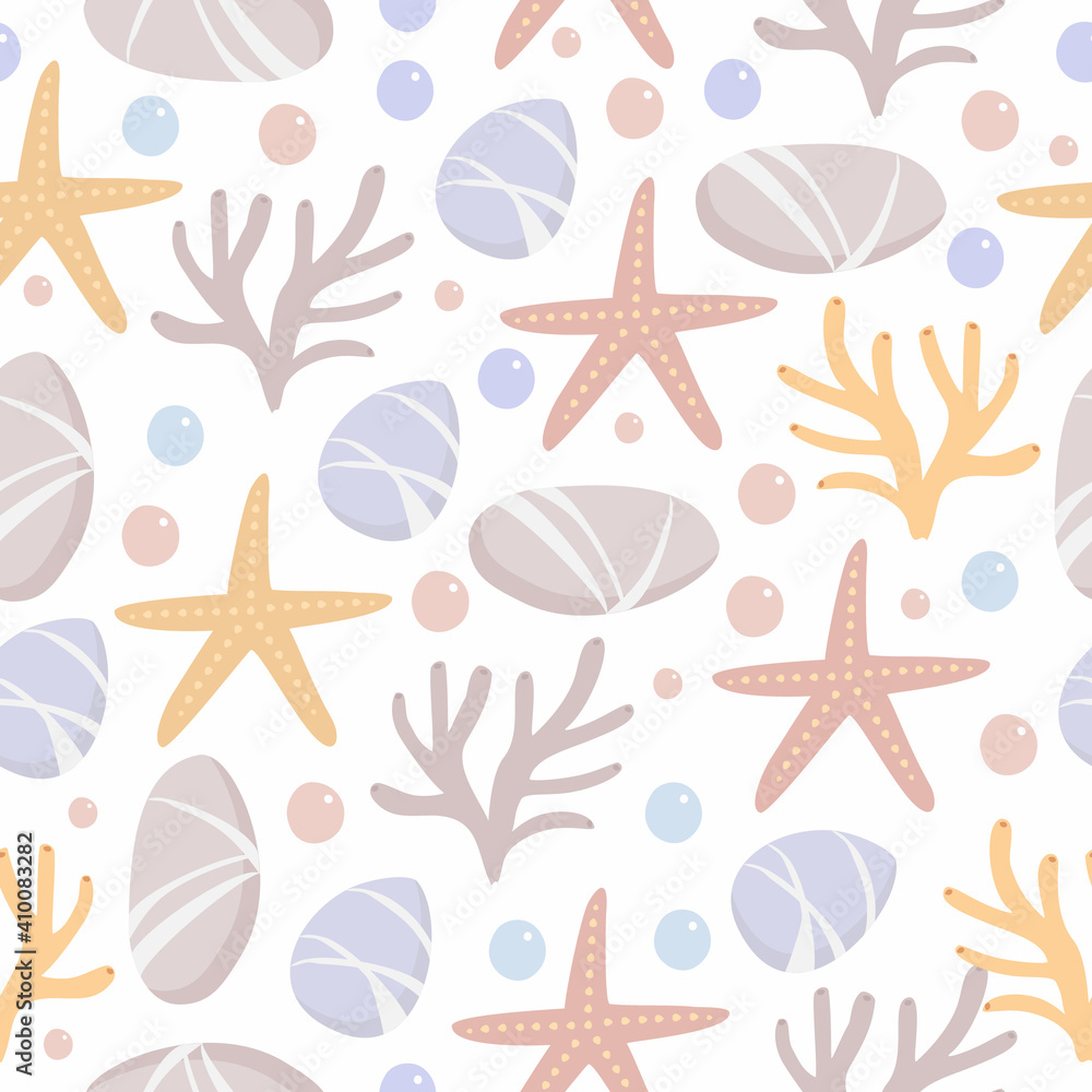 Vector seamless pattern with starfish. marine pattern. ocean style. delicate pastel colors. Sea bottom