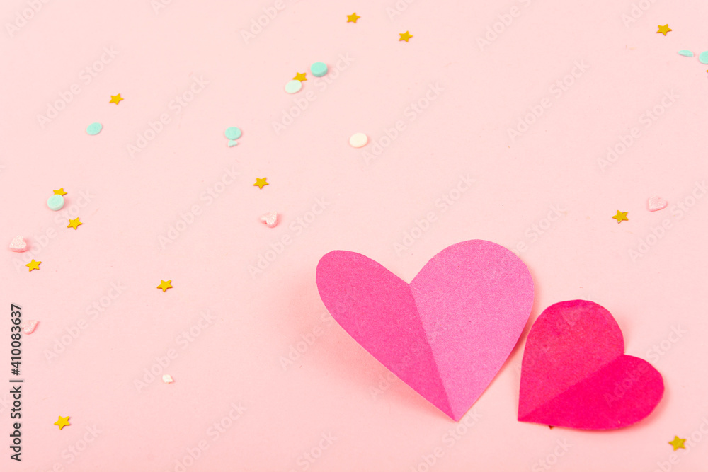 Abstract Background with Paper Hearts, confetti for Valentine`s Day. Love and Feeling Background for poster, banner, post, card Studio Photo Abstract Background with Paper Hearts, confetti for Valentine`s Day. Love and Feeling Background for poster, banner, post, card Studio Photo