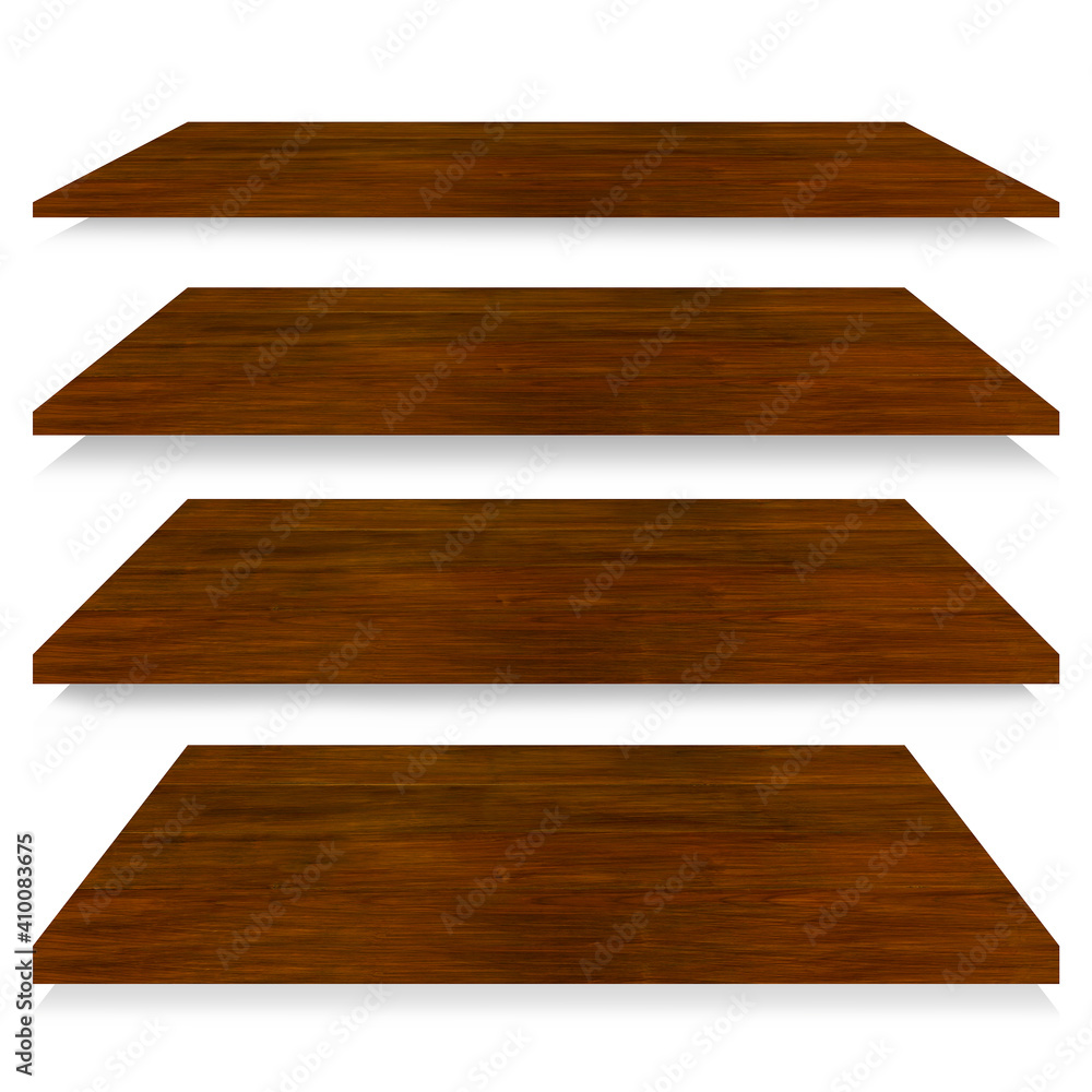 Wood Shelves Isolated on the White Background with Reflect include clipping path Wood Shelves Isolated on the White Background with Reflect include clipping path