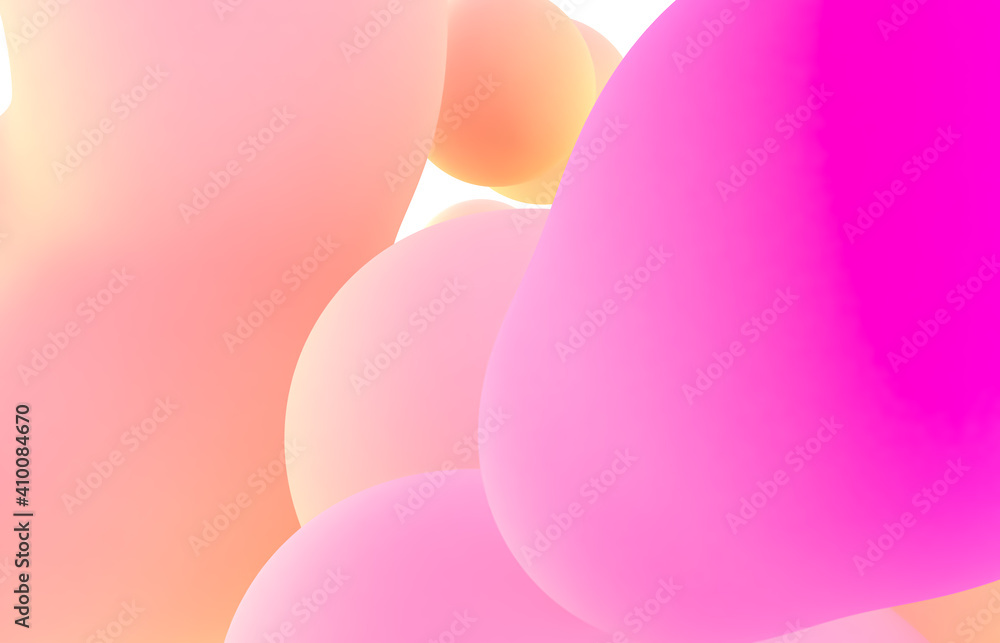 Abstract 3d art background. Holographic floating liquid blobs, soap bubbles, metaballs.