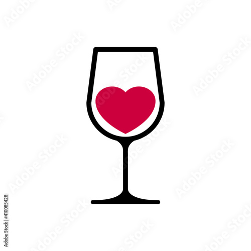 Logotipo con corazón dentro de copa de vino en color negro y granate