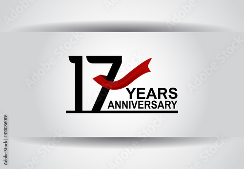 17 years anniversary vector design with red ribbon isolated on white background for celebration moment, greeting card and special event
