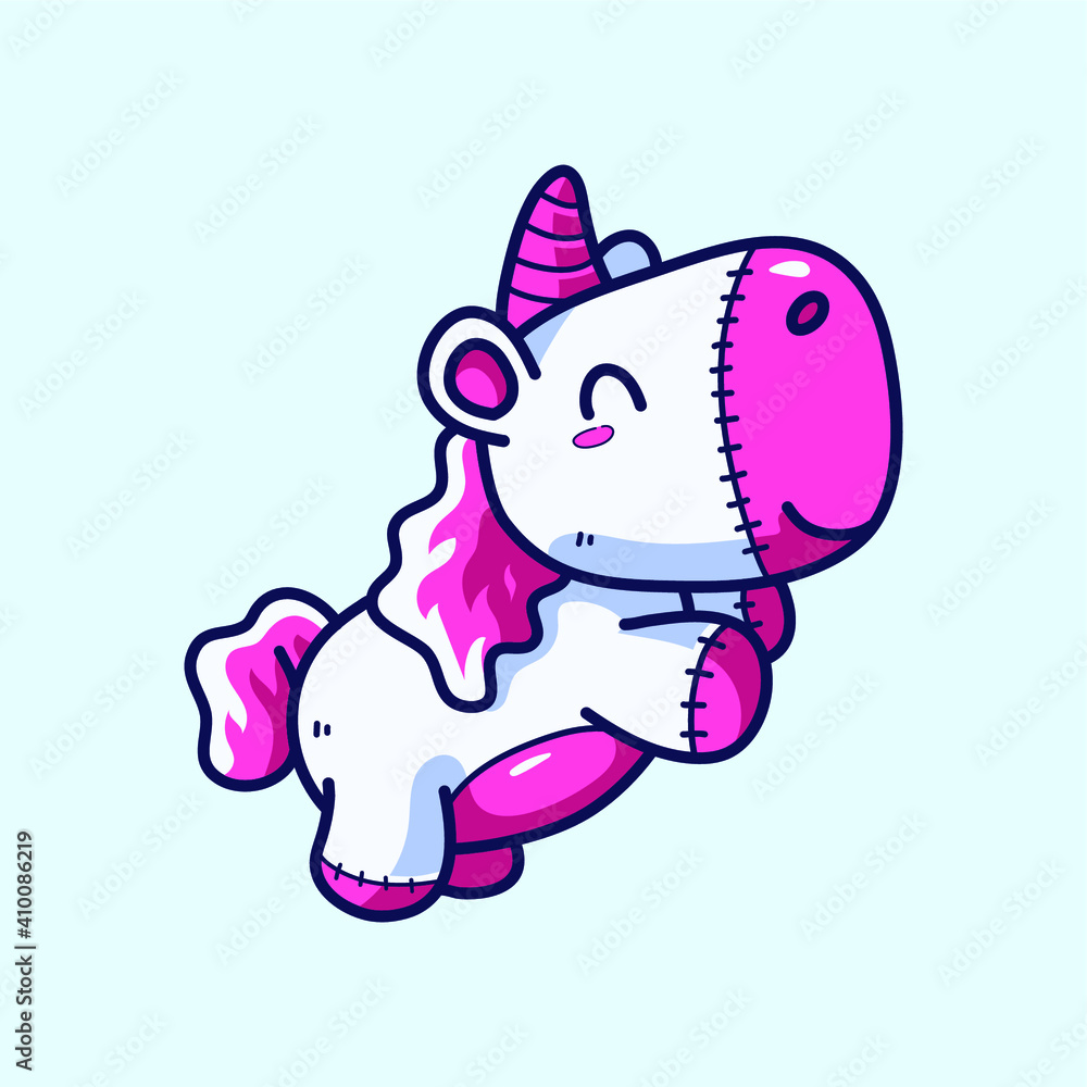 Fototapeta premium Cute Cartoon Pink Unicorn Vector Illustrations