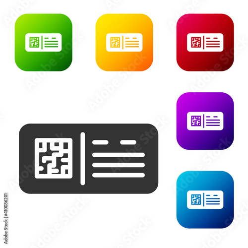 Black QR code ticket train icon isolated on white background. Set icons in color square buttons. Vector. © Kostiantyn