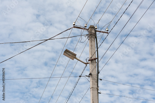 Wallpaper Mural The concrete electric pole with chaotic cable connection on the sky background. Torontodigital.ca