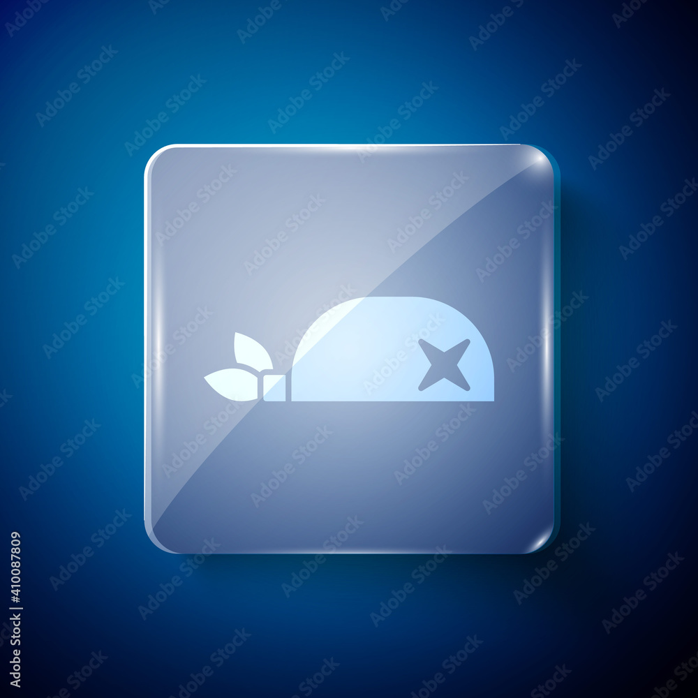 Fototapeta premium White Pirate bandana for head icon isolated on blue background. Square glass panels. Vector.
