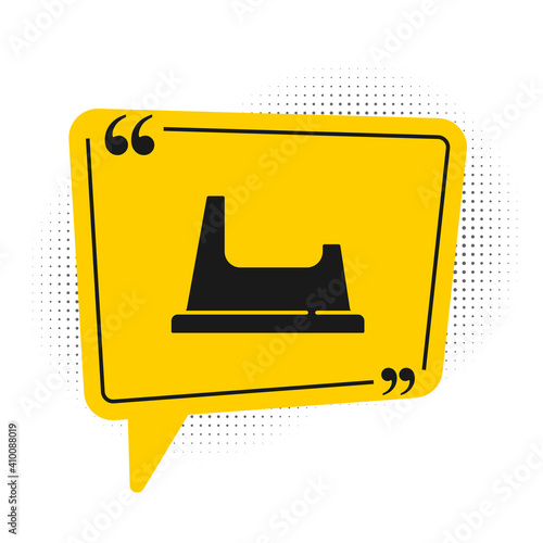 Black Baby potty icon isolated on white background. Chamber pot. Yellow speech bubble symbol. Vector.